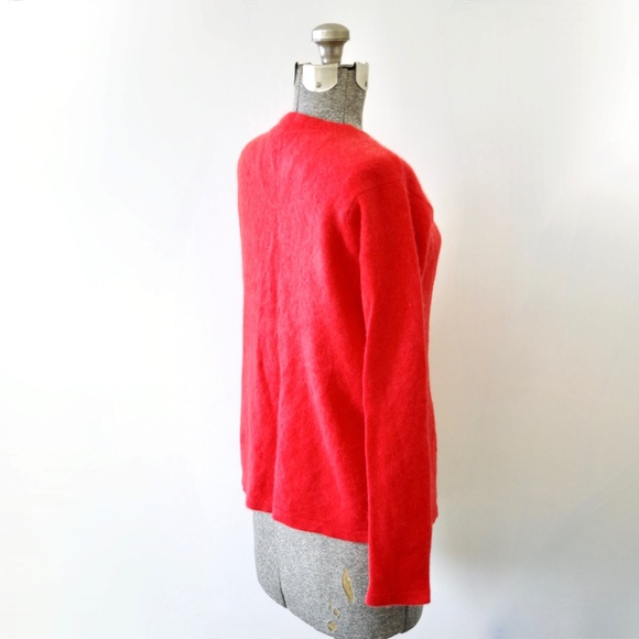 Saks Fifth Avenue Cashmere Collection Bright Orange-Red Cardigan Size S - Picture 7 of 10